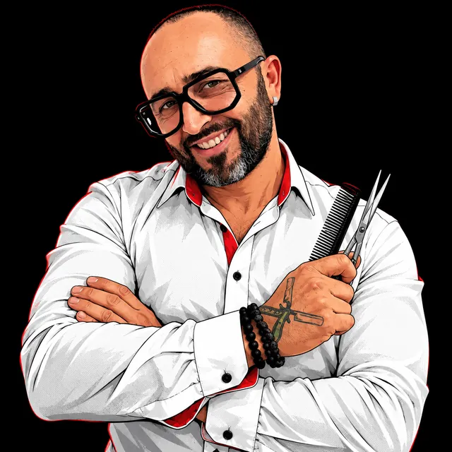 Ritratto illustrato di Guerino Ragni, Chief Creative Barber di I Parrucchieri Academy